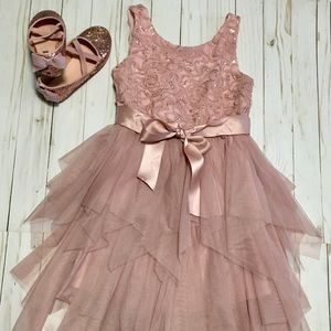 Rose gold girls formal dress and shoes
